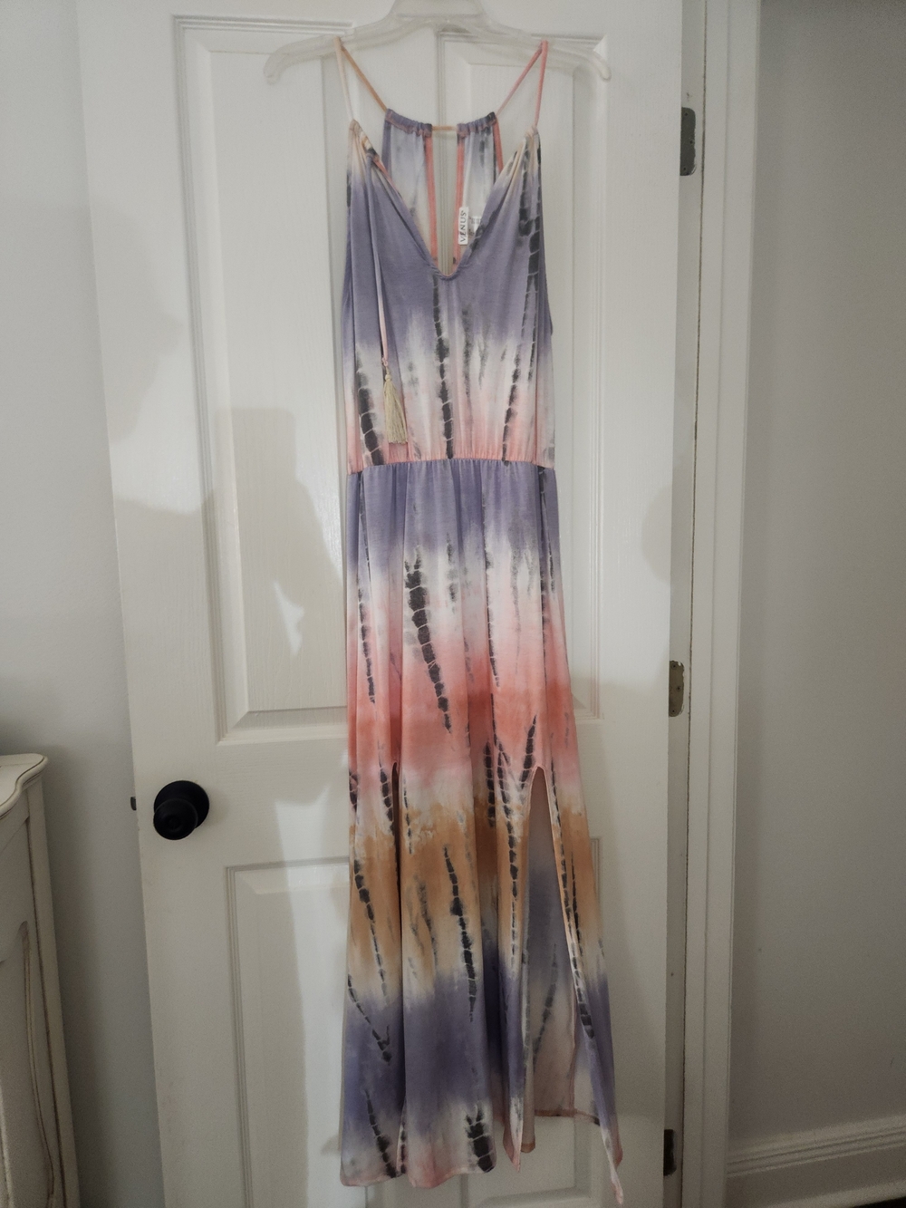 VENUS Tie-Dye Spaghetti Strap Maxi Dress - Pink, Purple & Tan